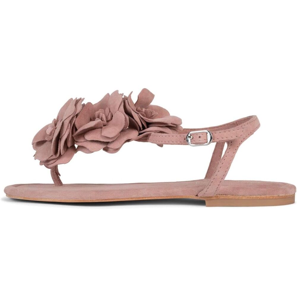 NEW Jeffrey Campbell Women Joyous Suede Leather Lt Pink 3D Floral T Strap Sandal